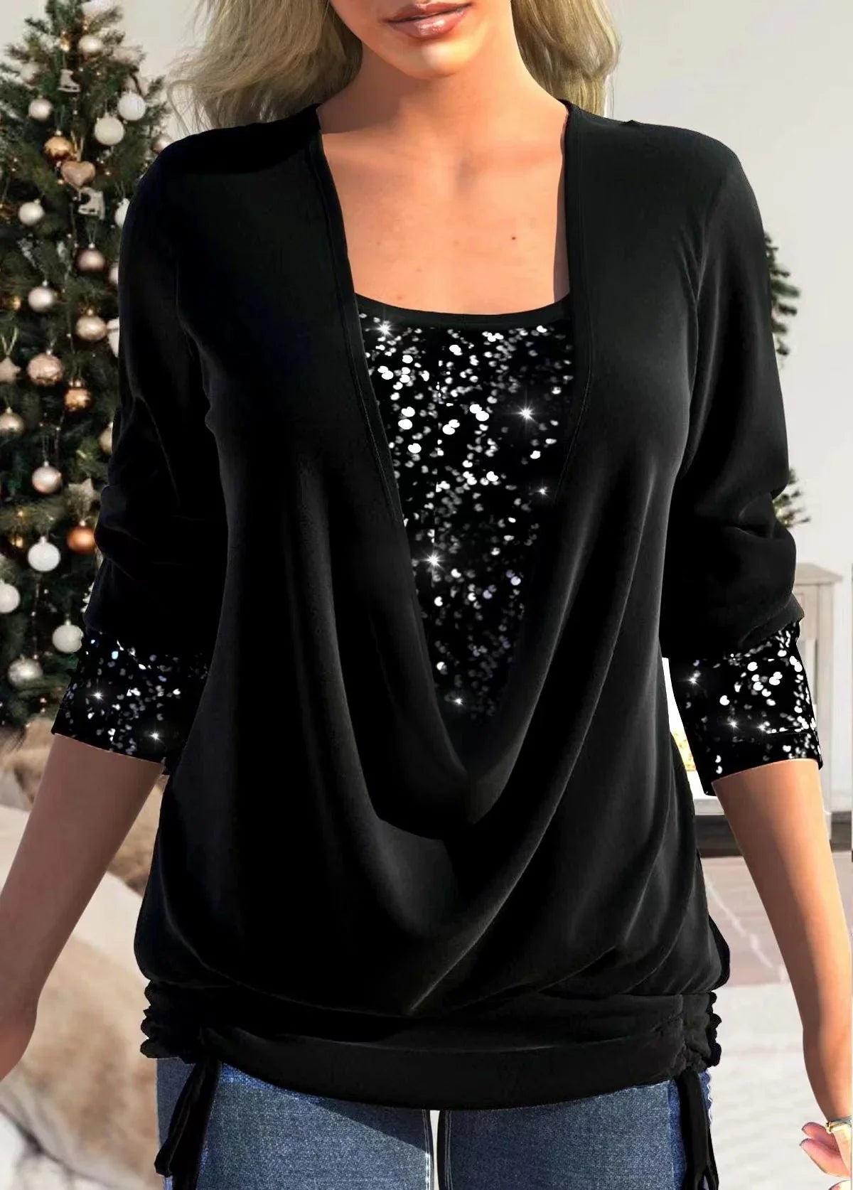 Nara - Blusa drapeada con lentejuelas integradas