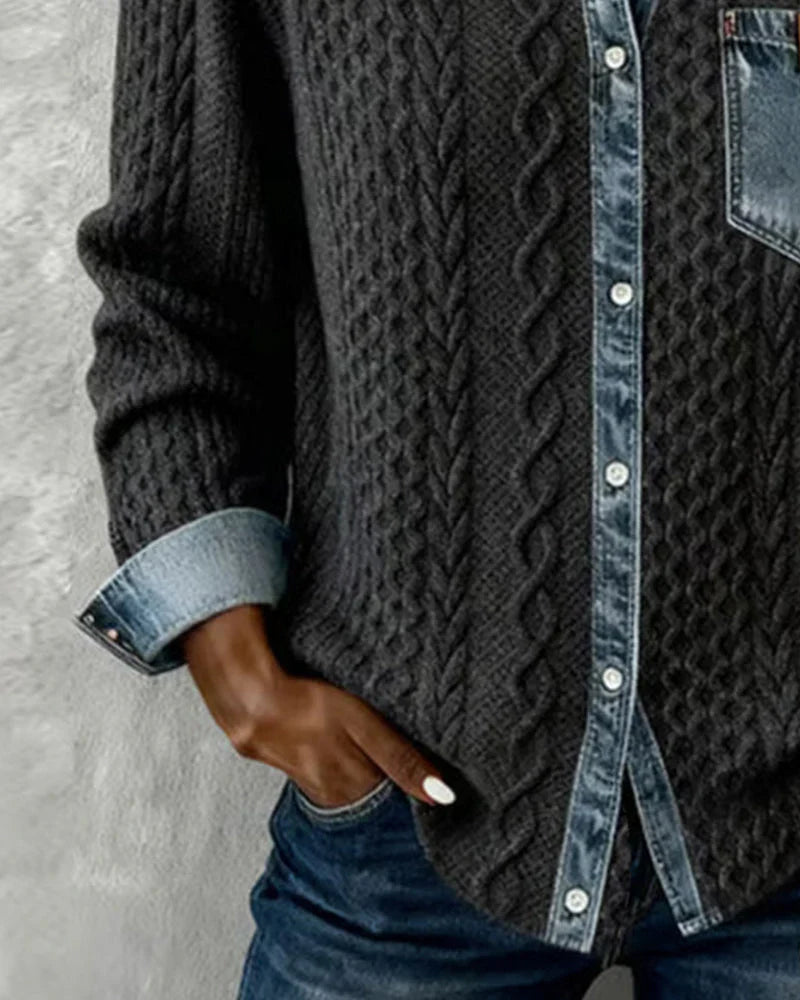 Eva - Camisa de manga larga con patchwork denim