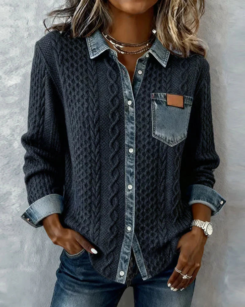 Eva - Camisa de manga larga con patchwork denim
