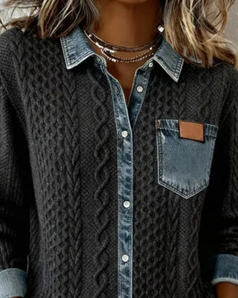 Eva - Camisa de manga larga con patchwork denim