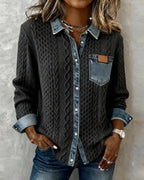 Eva - Camisa de manga larga con patchwork denim