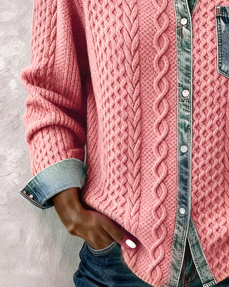 Eva - Camisa de manga larga con patchwork denim