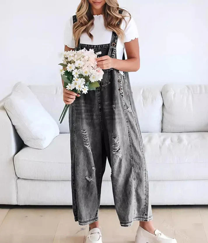Lara™ | Mono vaquero estilo peto con detalles desgastados