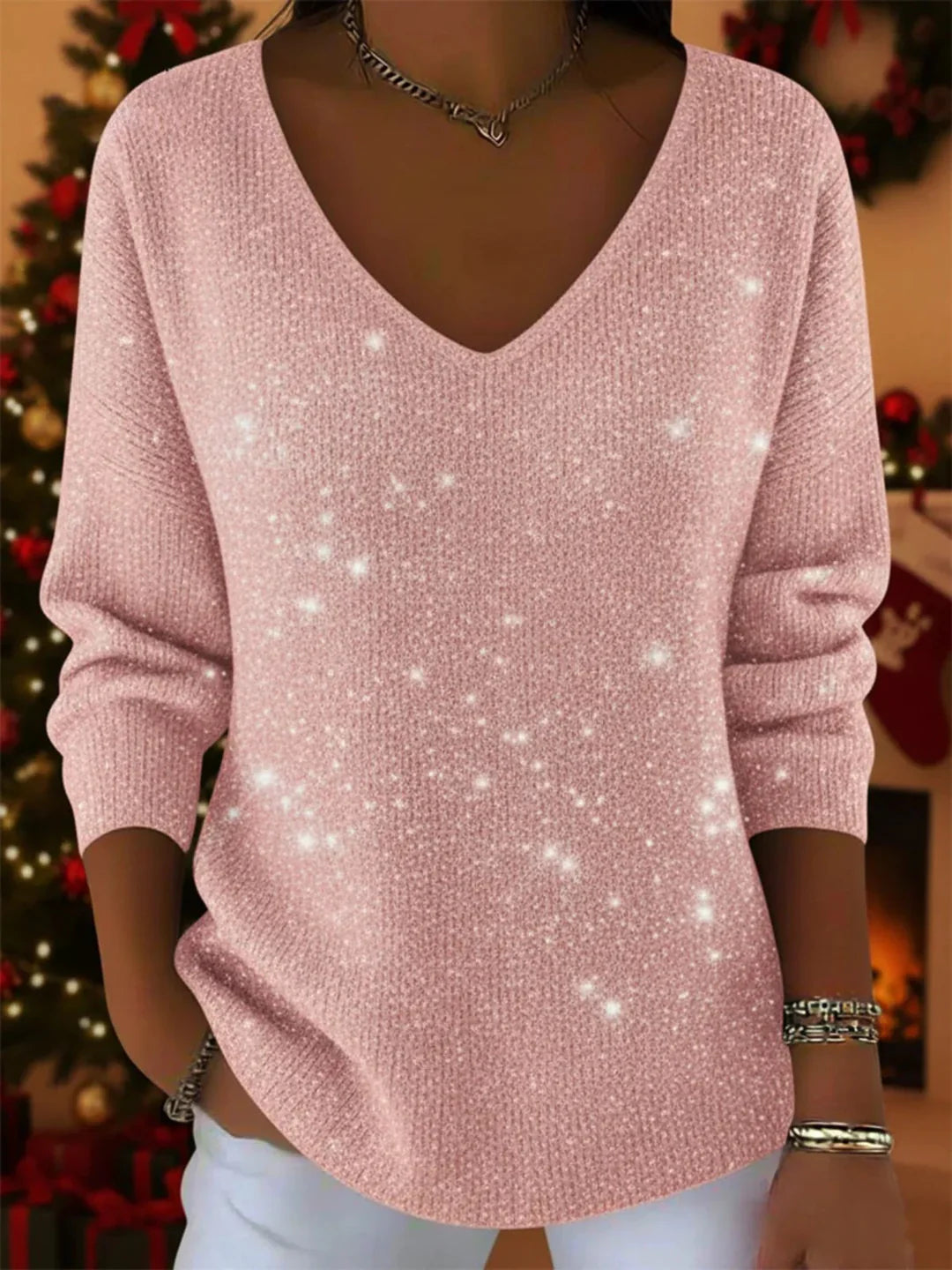 Reina - Jersey casual con brillo festivo y elegancia sin esfuerzo