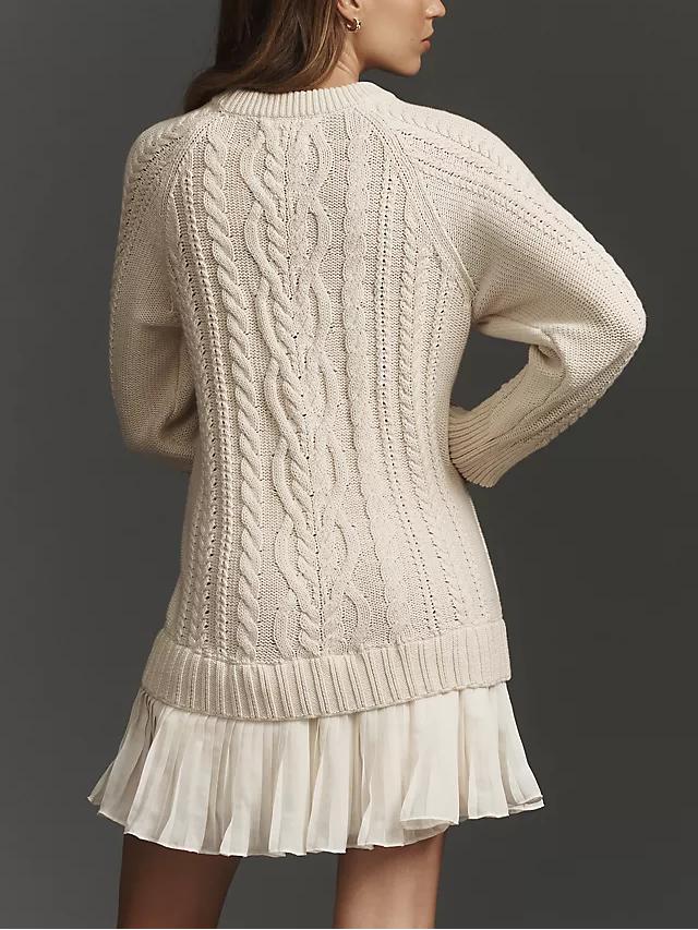 Olga - Jersey de cuello redondo con punto trenzado y minifalda