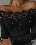 Pauline – Blusa de hombros descubiertos con brillo y encaje