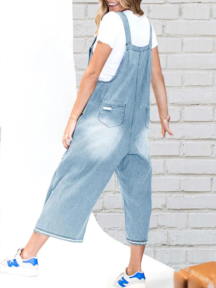 Lara™ | Mono vaquero estilo peto con detalles desgastados