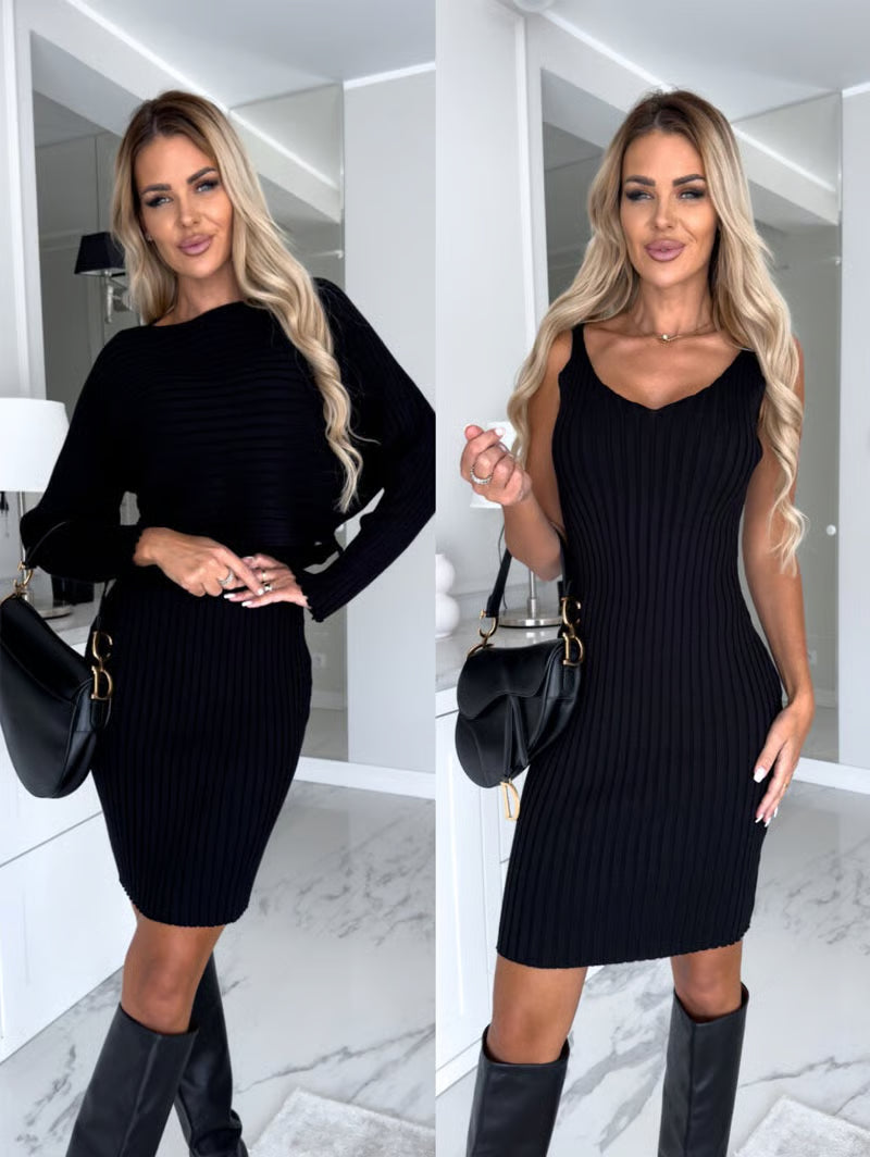 Ema - Conjunto de jersey de punto y vestido camisero