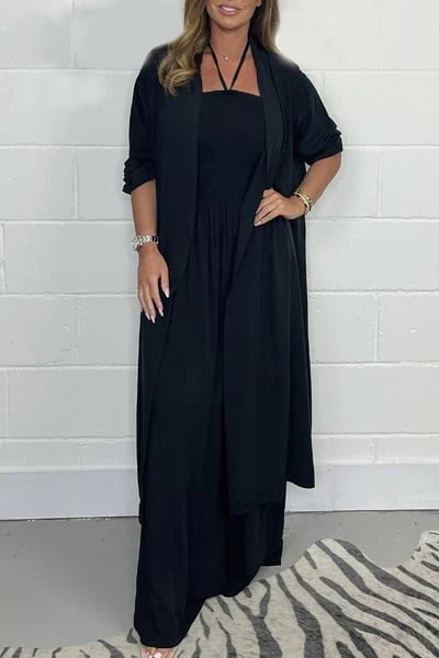 Gloria/ Conjunto de 2 piezas de pantalones anchos con espalda descubierta y tiras para mujer