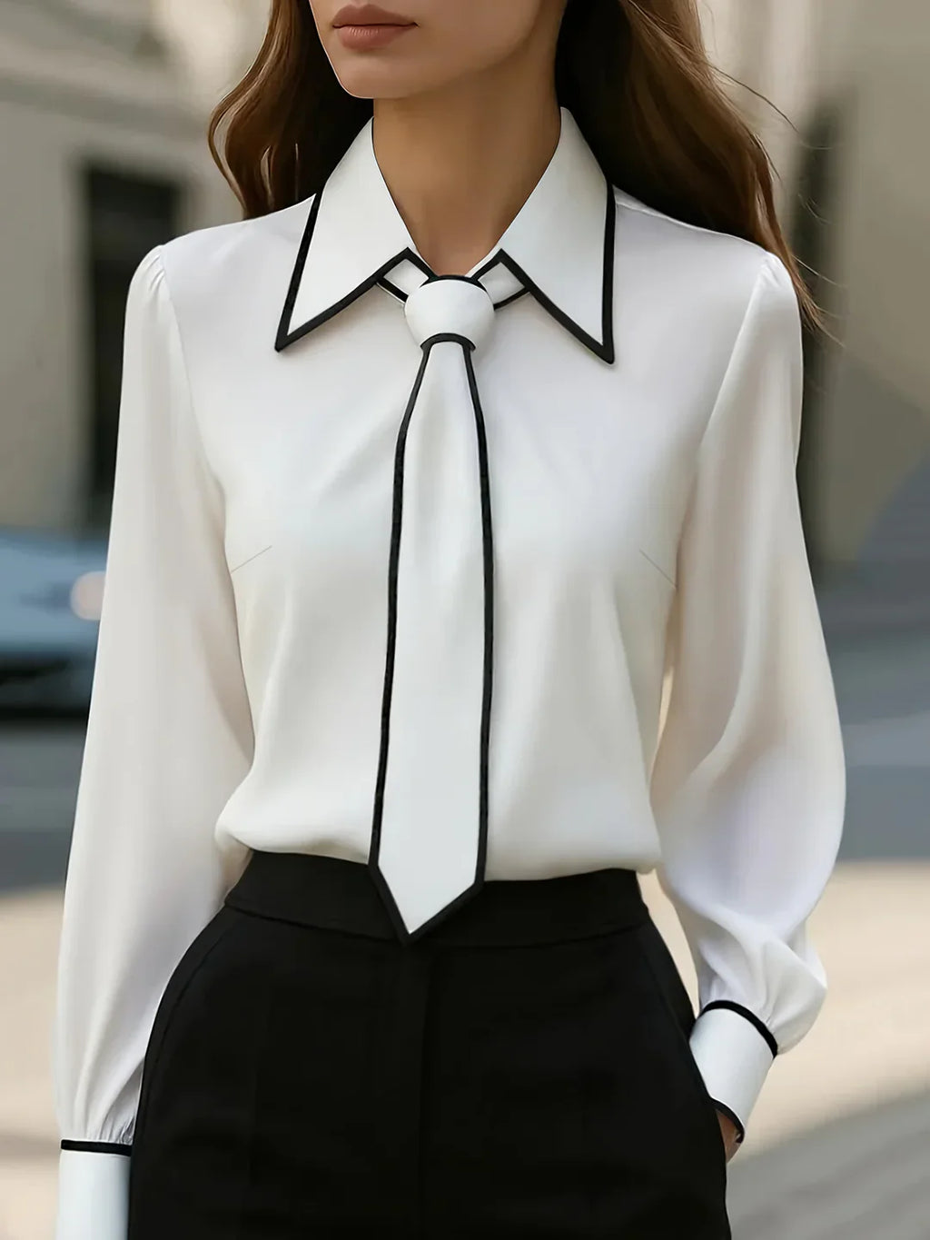 Maia – Blusa con lazo desmontable y ribetes en contraste