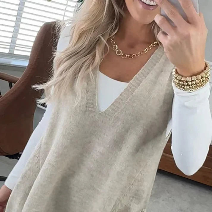 Renata - Chaleco de punto cuello en V con bolsillos