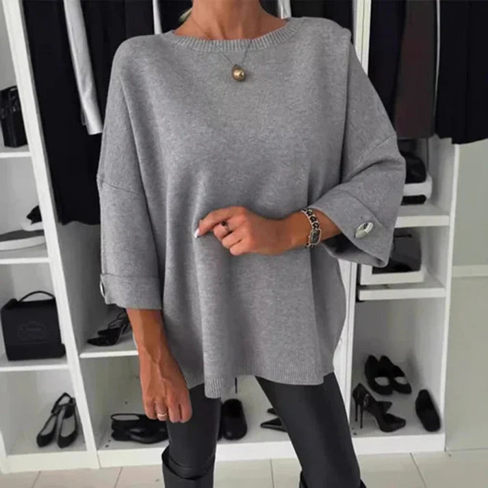 Greta - Blusa clásica de punto liso con manga tres cuartos