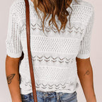 Carolina - Jersey de punto calado con cuello redondo y manga corta