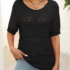 Carolina - Jersey de punto calado con cuello redondo y manga corta