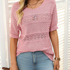 Carolina - Jersey de punto calado con cuello redondo y manga corta