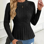 Inara - Jersey de mujer con cuello redondo y bajo peplum