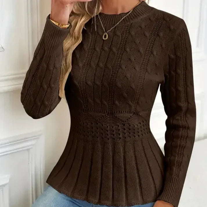 Inara - Jersey de mujer con cuello redondo y bajo peplum