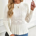 Inara - Jersey de mujer con cuello redondo y bajo peplum